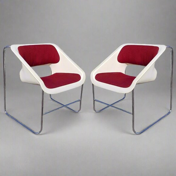 1976 Gorgeous Pair of Two Lotus Stackable Chairs by Paul Boulva for Artopex. - Picture 3 of 9
